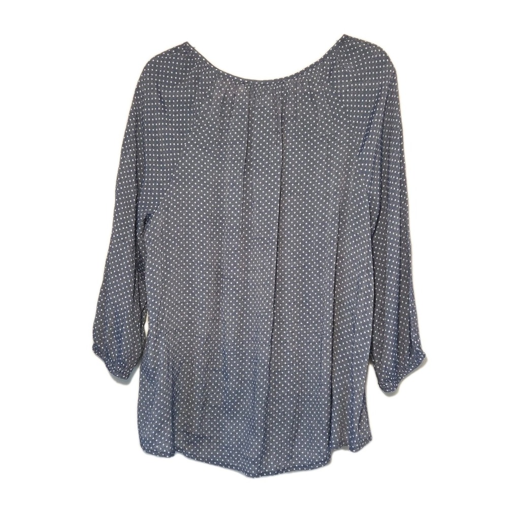 Women's Peasant Top Blue Dot Blouse Shirt Tie Fred David Boho Large - Picture 2 of 11